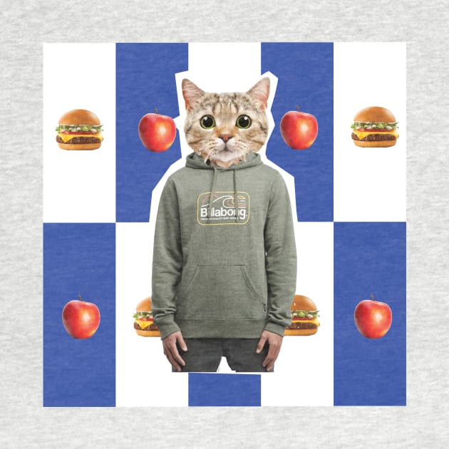 catman eat hamburger and apple by VijackStudio